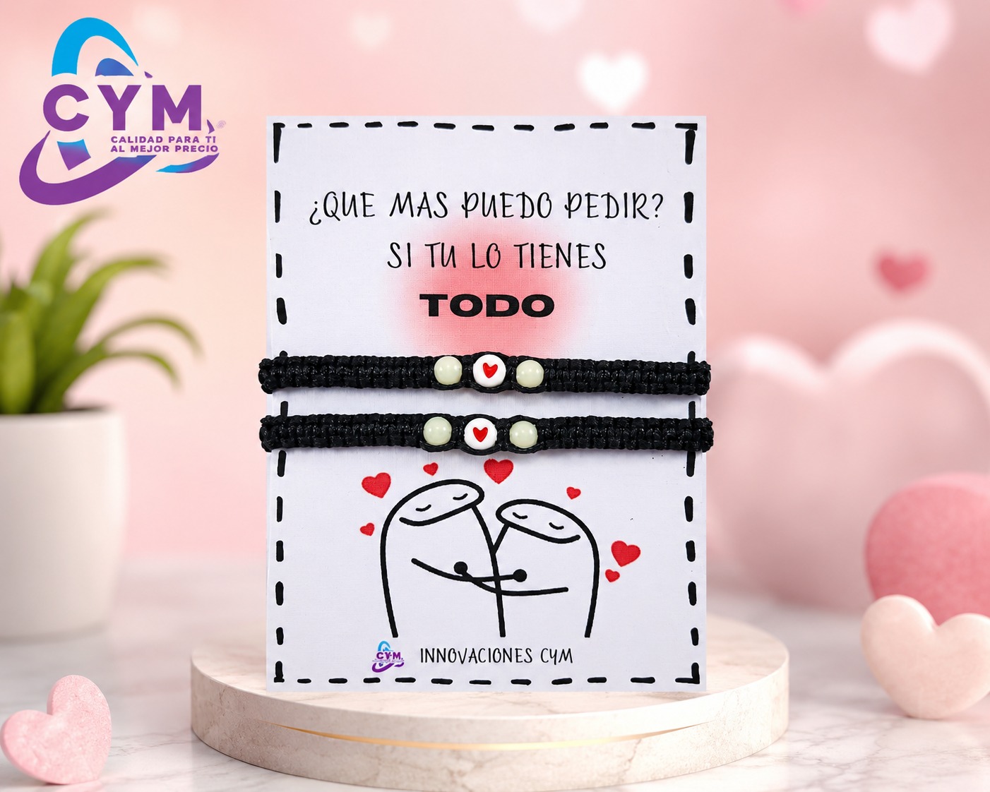 PULSERA DE CORDON NEGRO CON PERLAS Y CORAZON 